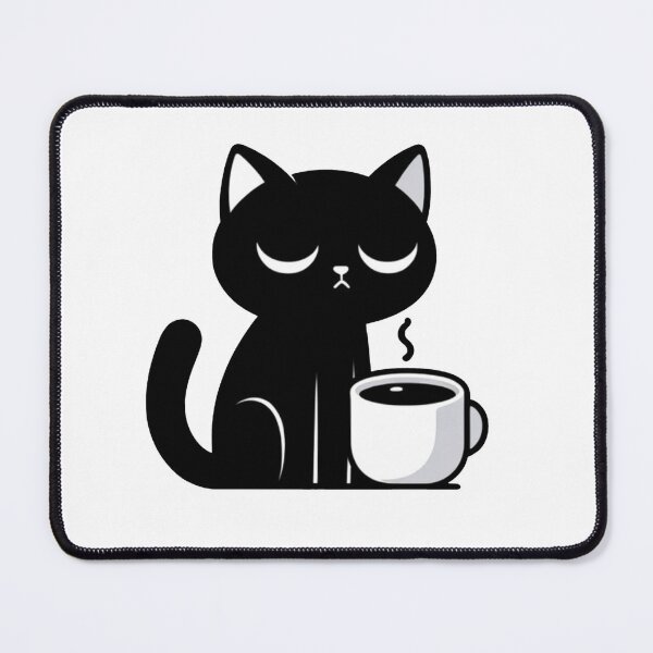 Item preview, Sleepy black cat having coffee designed and sold by TinySteps.