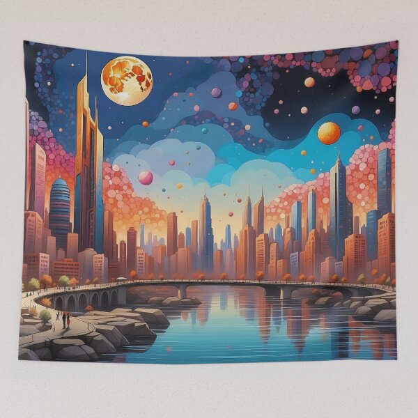 Item preview, Cosmic Dawn Metropolis Embraced by Celestial Dream designed and sold by ArtComixHaven.