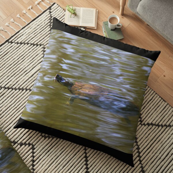 turtle swimming at Trojan pond, near Goble, Oregon 2 Floor Pillow
