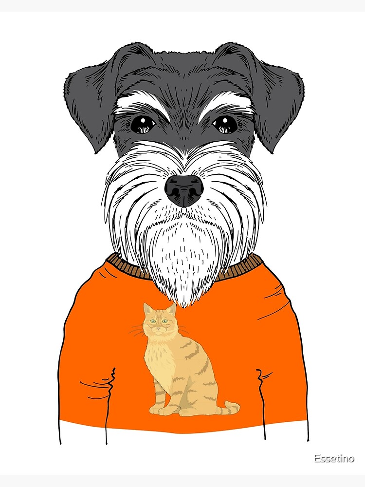 Schnauzer Dog Wearing Cat Design - Funny Dogs Cats 