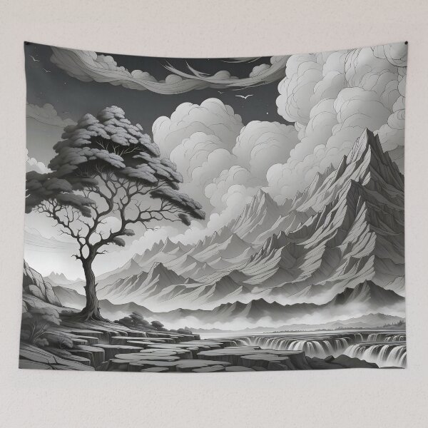 Item preview, Monochrome Majesty Serenity of Mountainous Grandeur" designed and sold by ArtComixHaven.