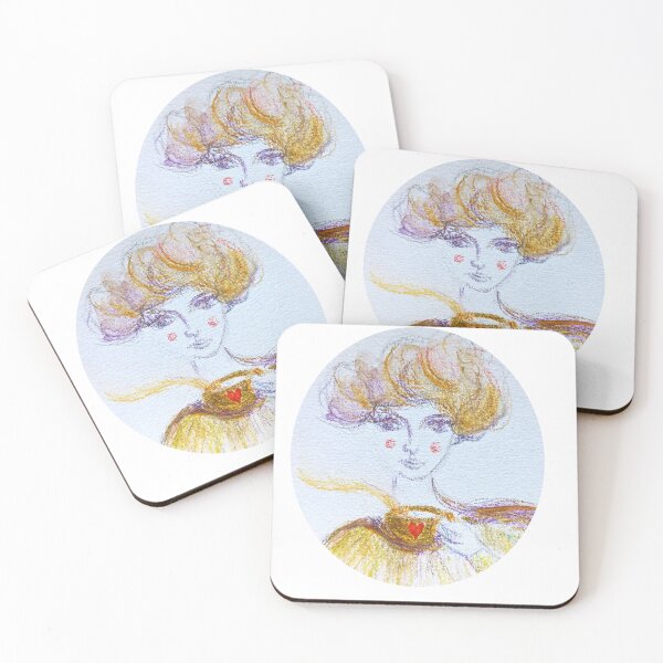 Item preview, Girl with curly hair drinking coffee with a tiny heart designed and sold by artbyolak.