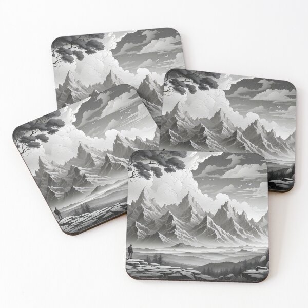 Item preview, Solitary Figure Amidst Monochrome Mountain Majesty designed and sold by ArtComixHaven.