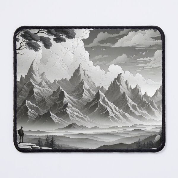 Item preview, Solitary Figure Amidst Monochrome Mountain Majesty designed and sold by ArtComixHaven.