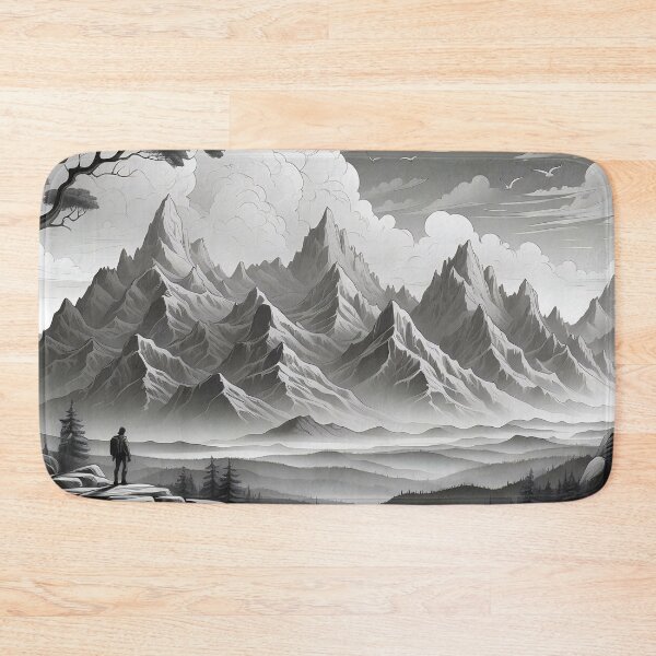 Item preview, Solitary Figure Amidst Monochrome Mountain Majesty designed and sold by ArtComixHaven.