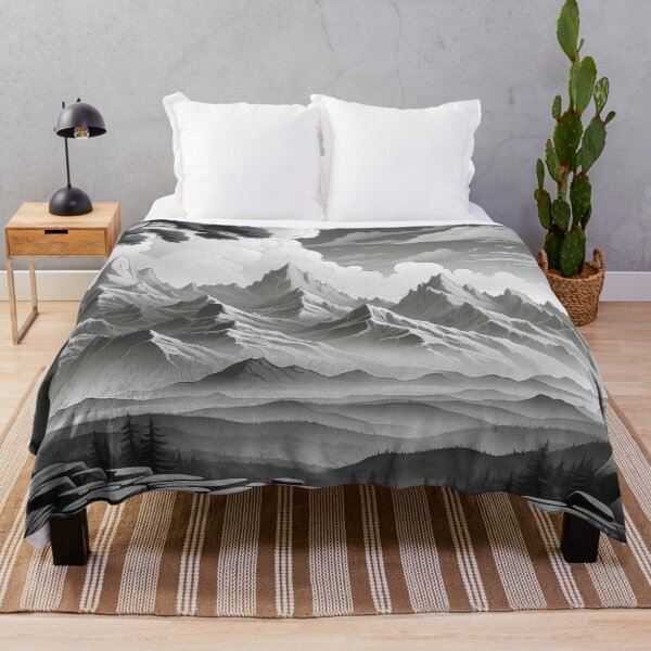 Item preview, Solitary Figure Amidst Monochrome Mountain Majesty designed and sold by ArtComixHaven.