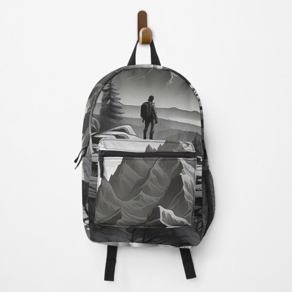 Item preview, Solitary Figure Amidst Monochrome Mountain Majesty designed and sold by ArtComixHaven.