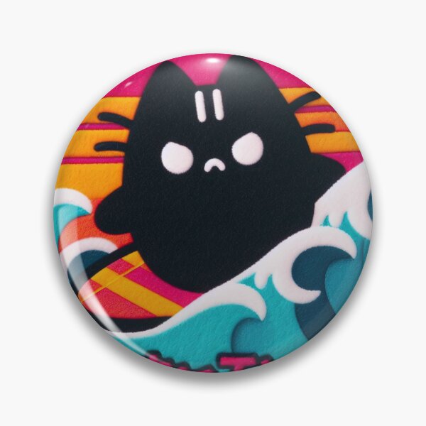Item preview, Surfer Black Cat: Kawaii Illustration designed and sold by GALUMARKET.
