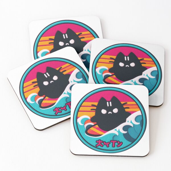 Item preview, Surfer Black Cat: Kawaii Illustration designed and sold by GALUMARKET.