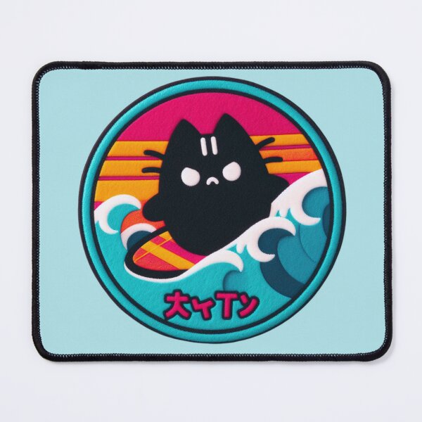 Item preview, Surfer Black Cat: Kawaii Illustration designed and sold by GALUMARKET.