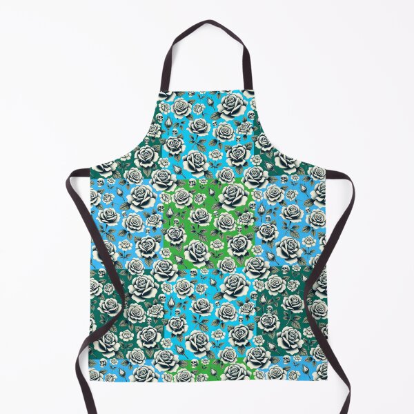 Item preview, Roses and skulls on blue & green squares designed and sold by LaserSister.com.