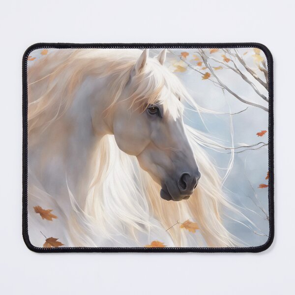 Item preview, White Stallion in Fall Foliage Long Flowing Mane designed and sold by Stephanie Laird.