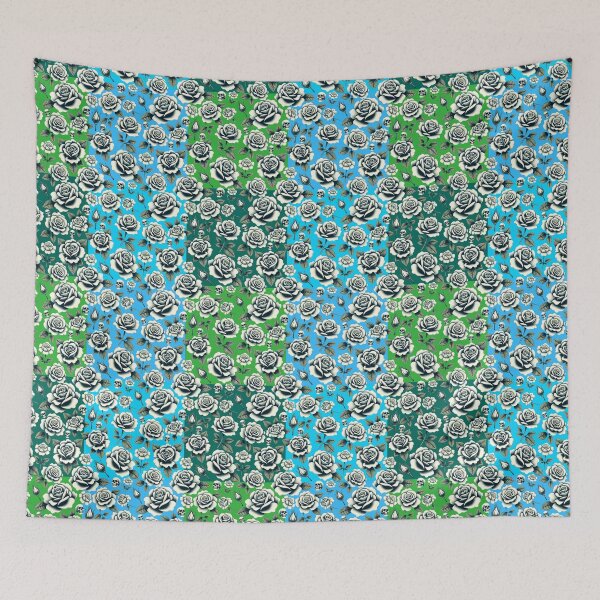 Item preview, Roses and skulls on blue & green designed and sold by LaserSister.com.
