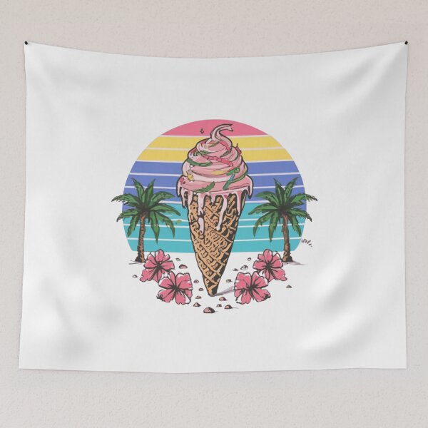 Item preview, Retro Colorful ice Cream Among Palm Trees And Flowers designed and sold by M R Design.