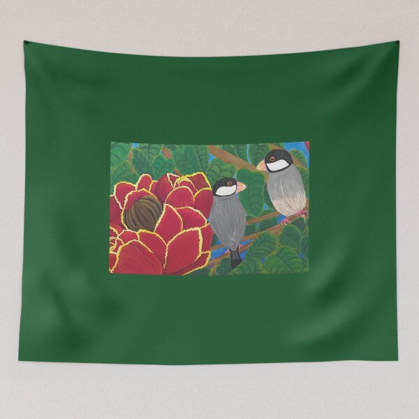 Item preview, Java Finches in African Tulip designed and sold by Marcene Ogawa.