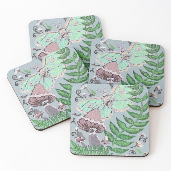 Item preview, Morning Garden Scene with Luna Moth and Mushrooms designed and sold by Bekah Grace.