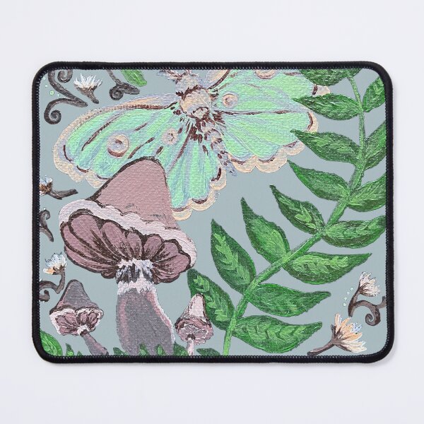 Item preview, Morning Garden Scene with Luna Moth and Mushrooms designed and sold by Bekah Grace.
