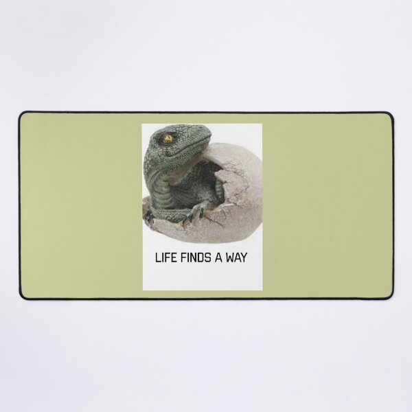 Item preview, baby dinosaur hatching from egg with title"life finds a way" designed and sold by Bubududu1234.