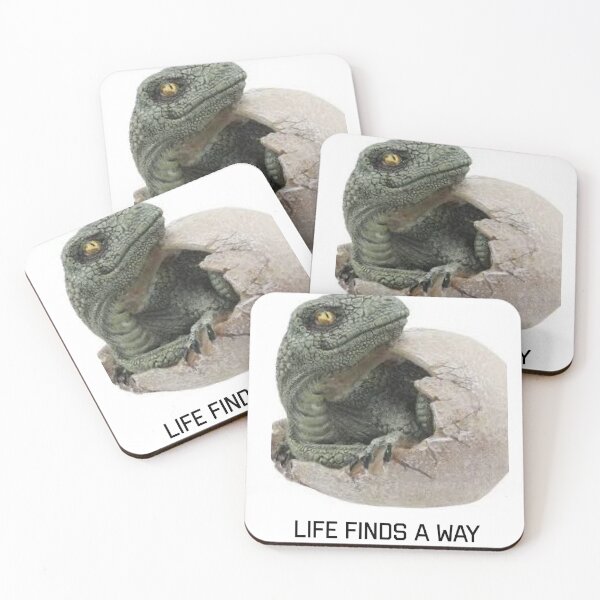 Item preview, baby dinosaur hatching from egg with title"life finds a way" designed and sold by Bubududu1234.
