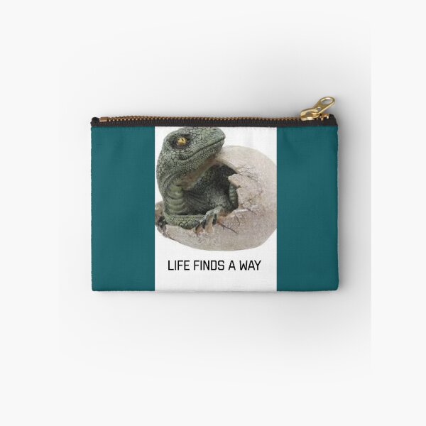 Item preview, baby dinosaur hatching from egg with title"life finds a way" designed and sold by Bubududu1234.