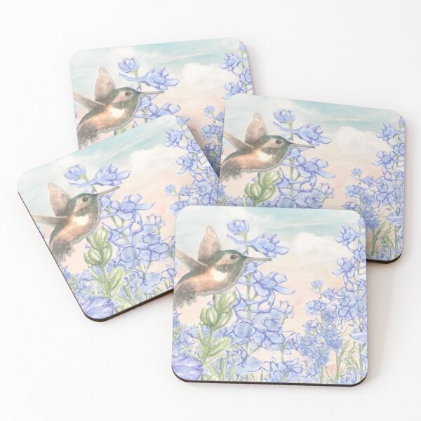 Item preview, Hummingbird Among Larkspur - July Birth Flower designed and sold by OdomArt.