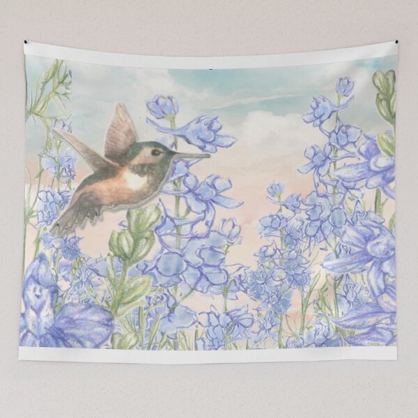 Item preview, Hummingbird Among Larkspur - July Birth Flower designed and sold by OdomArt.