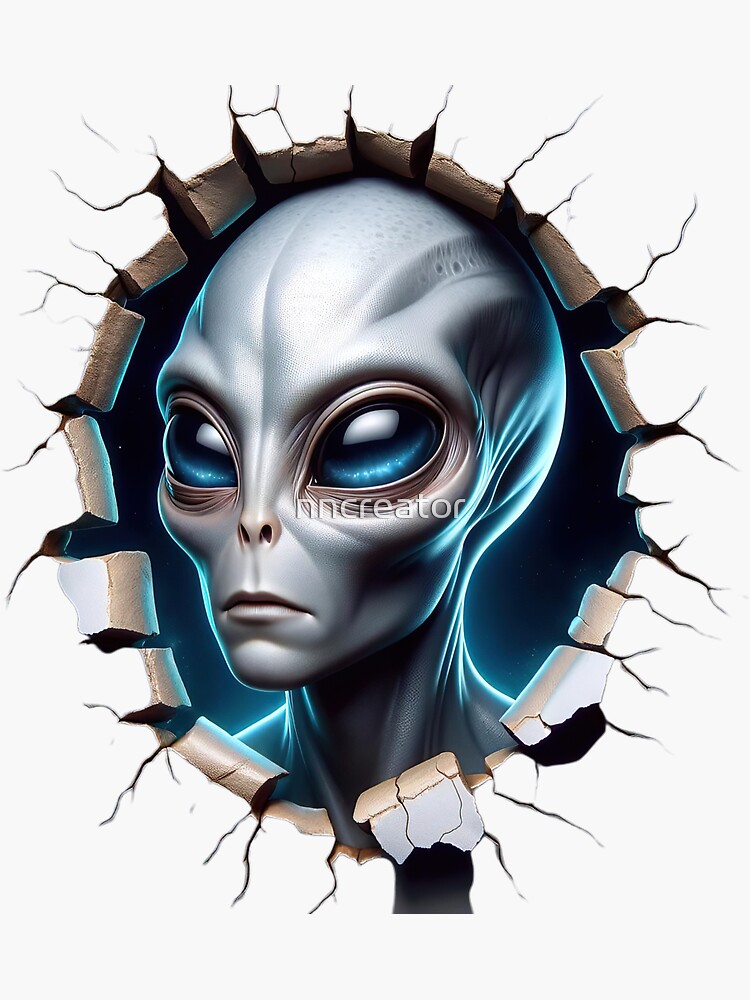 Thumbnail 3 of 3, Sticker, Extraterrestrial Encounter - Alien Intrigue designed and sold by nncreator.