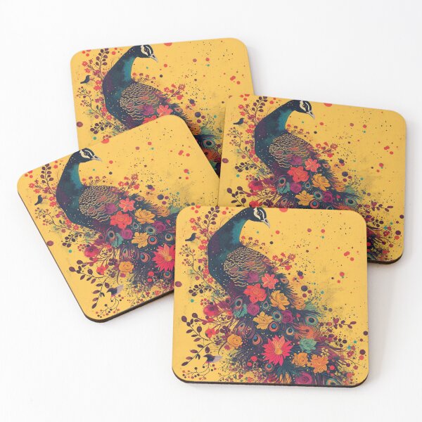 Item preview, A vibrant peacock adorned with flowers designed and sold by DesignVistaHub.