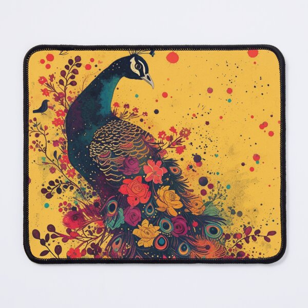Item preview, A vibrant peacock adorned with flowers designed and sold by DesignVistaHub.