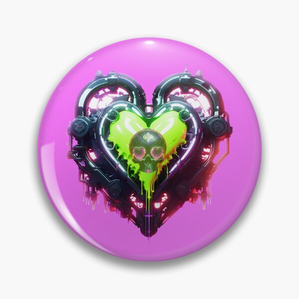 Item preview, Pink Glow Bionic Heart Green Drip & Black Skull designed and sold by Rogue Wizard.
