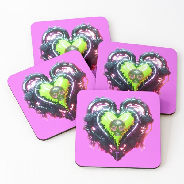 Item preview, Pink Glow Bionic Heart Green Drip & Black Skull designed and sold by Rogue Wizard.
