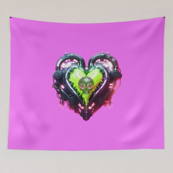 Item preview, Pink Glow Bionic Heart Green Drip & Black Skull designed and sold by Rogue Wizard.