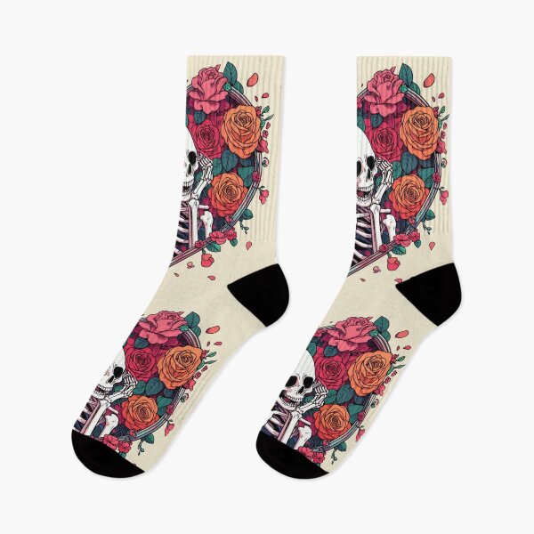 Item preview,  Sassy Skeleton Roses Flowers Drawing Illustration designed and sold by CoffeeIsATrip.