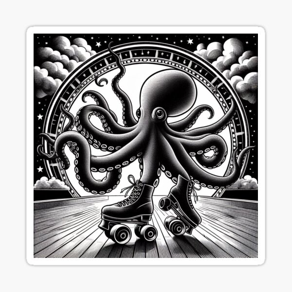 Item preview, Ollie the Vintage Octopus Skating designed and sold by robinreva.