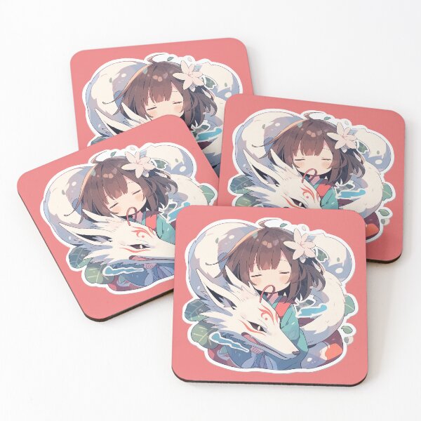 Item preview, chibi japanese animation kimono girl with river dragon designed and sold by letsvg.