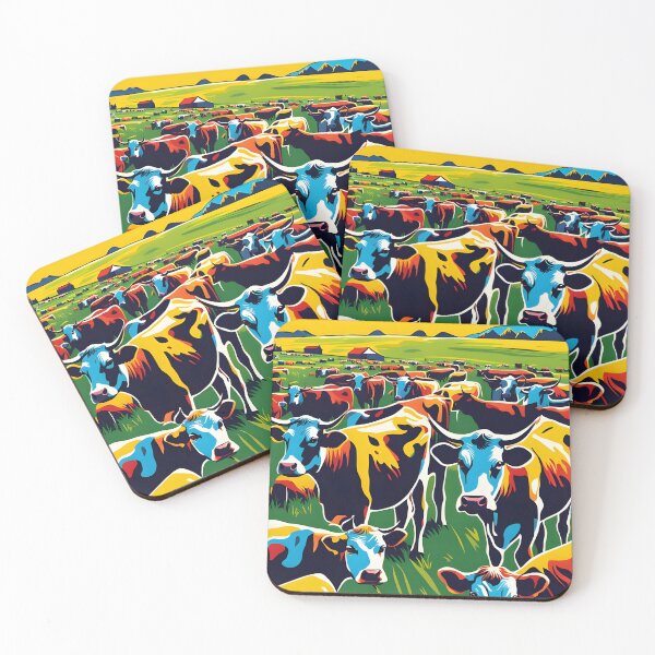 Item preview, Pop Art cows grazing, colourful poster designed and sold by Rikko.