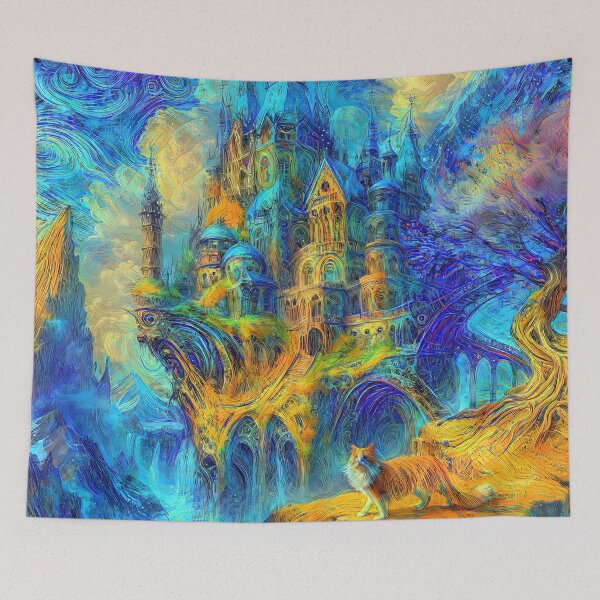 Item preview, Abstract abstraction of castle and cat. DeepDream designed and sold by blackhalt.