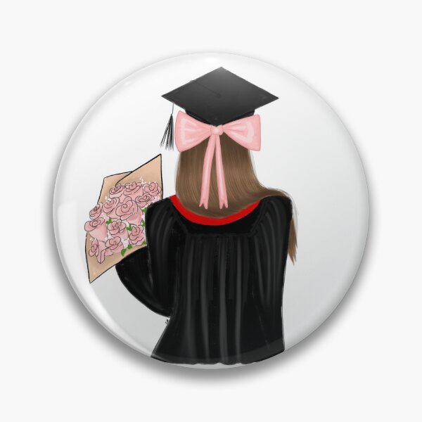 Item preview, Brown Hair Graduate Coquette Student with Pink Roses designed and sold by SMillustrations.