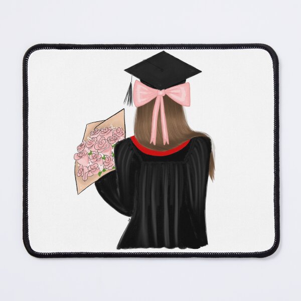 Item preview, Brown Hair Graduate Coquette Student with Pink Roses designed and sold by SMillustrations.