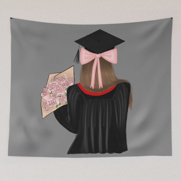 Item preview, Brown Hair Graduate Coquette Student with Pink Roses designed and sold by SMillustrations.