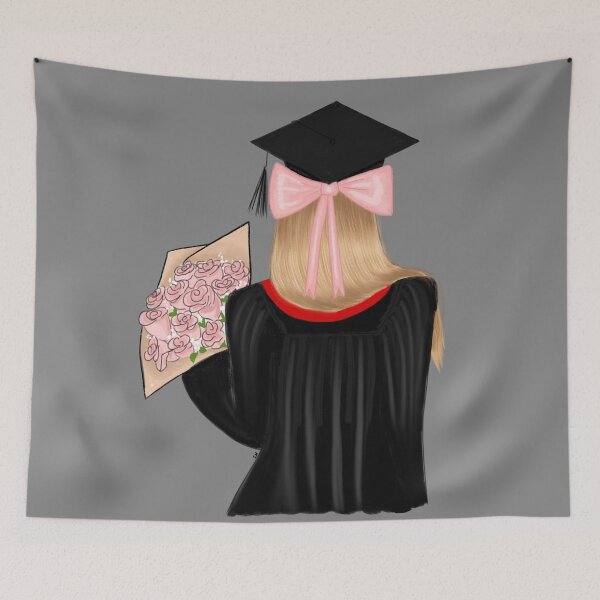 Item preview, Blonde Hair Graduate Coquette Student with Pink Roses designed and sold by SMillustrations.