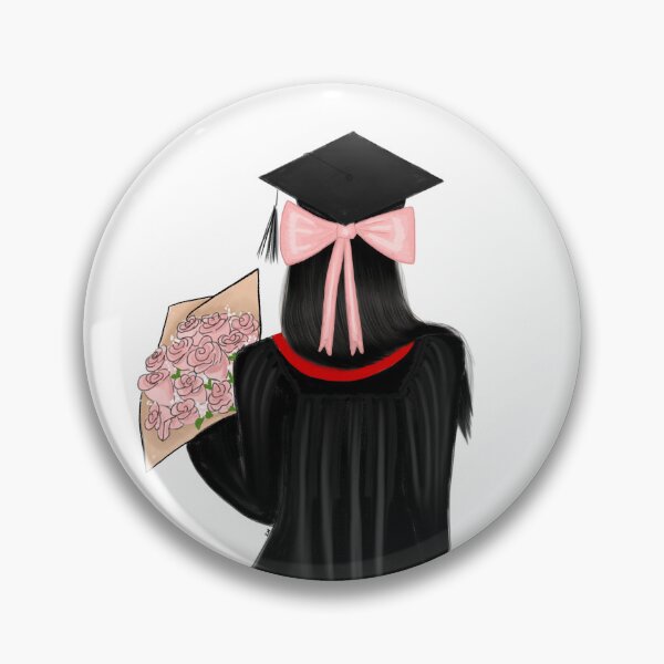 Item preview, Black Hair Graduate Coquette Student with Pink Roses designed and sold by SMillustrations.