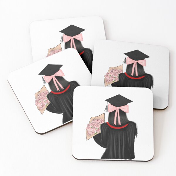 Item preview, Black Hair Graduate Coquette Student with Pink Roses designed and sold by SMillustrations.