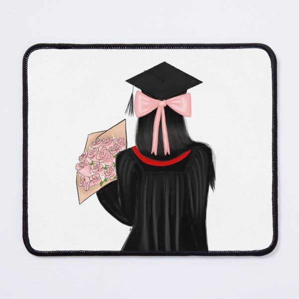 Item preview, Black Hair Graduate Coquette Student with Pink Roses designed and sold by SMillustrations.