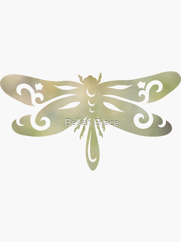 Thumbnail 3 of 3, Sticker, Dragonfly Artistic Silhouette Design with Green Blur designed and sold by Bekah-Grace.