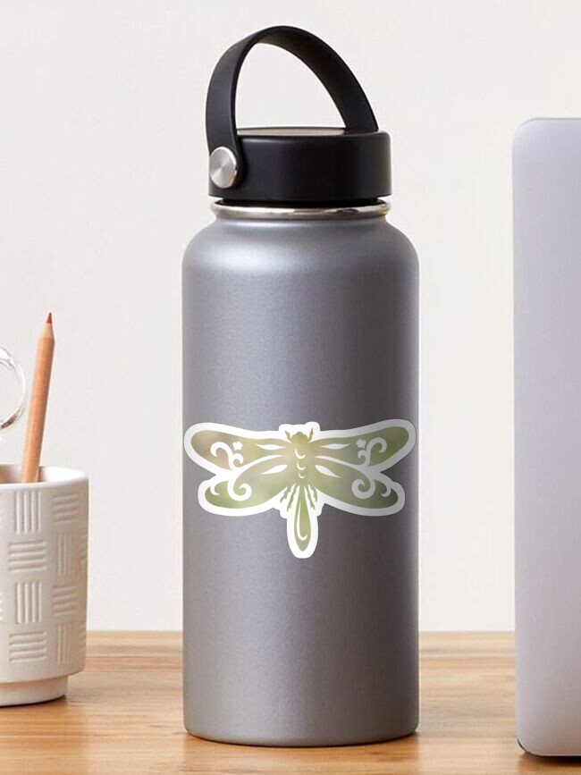 Thumbnail 1 of 3, Sticker, Dragonfly Artistic Silhouette Design with Green Blur designed and sold by Bekah-Grace.