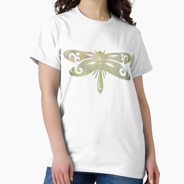 Dragonfly Artistic Silhouette Design with Green Blur Classic T-Shirt