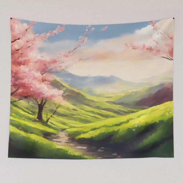 Item preview, Green hills, sakura's blooming designed and sold by Jxnx ..