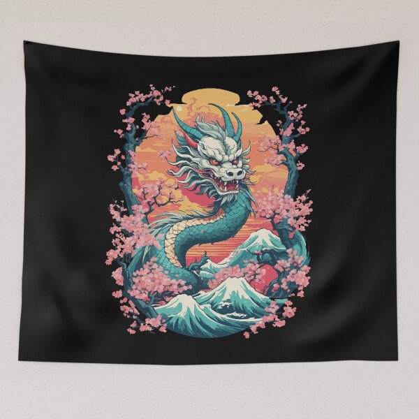 Item preview, Japanese Dragon Cherry Blossom Aesthetic Design designed and sold by LuminOrb.