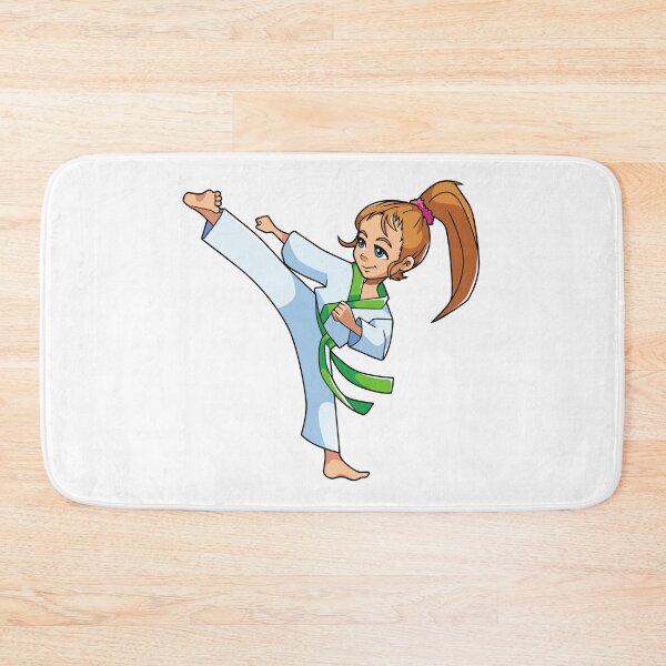 Item preview, Girl playing karate with a green belt.  An upward leg kick. designed and sold by Pixelaire.